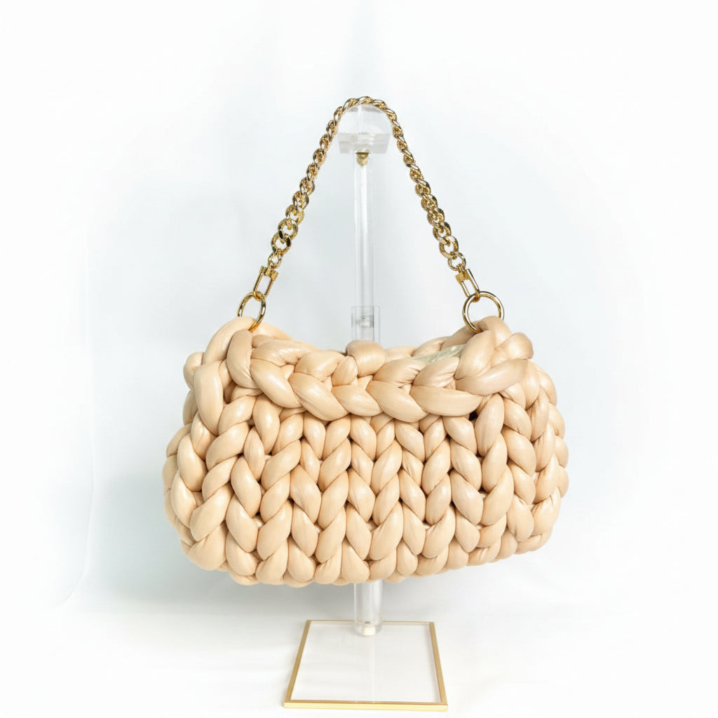 Finger Knit Pillow Purse - Beige
