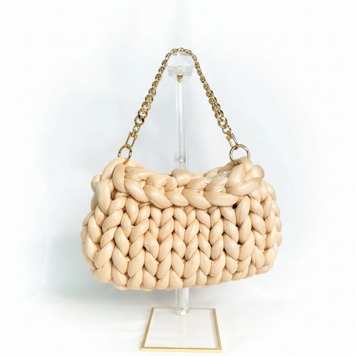 Finger Knit Pillow Purse - Beige