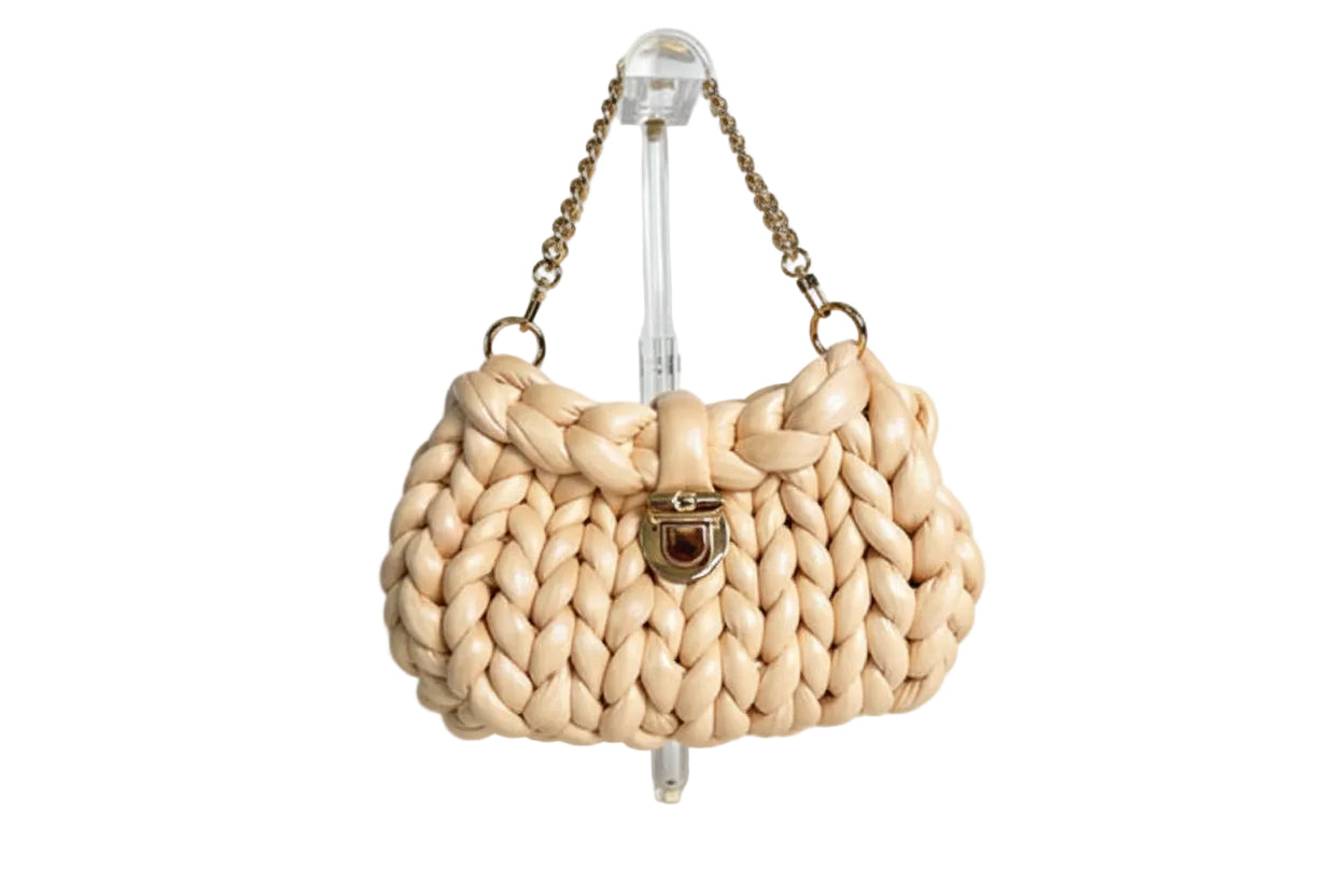 Finger Knit Pillow Purse - Beige