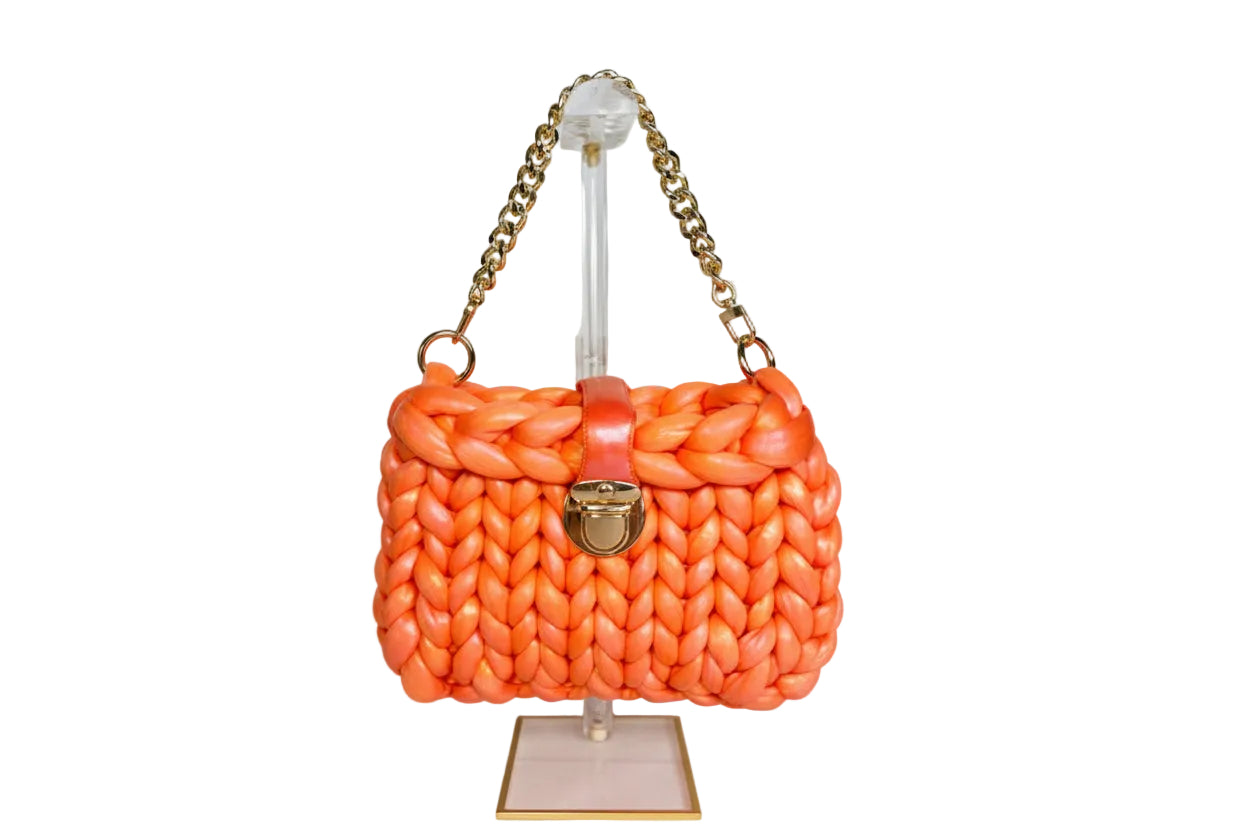 Finger Knit Pillow Purse - Orange