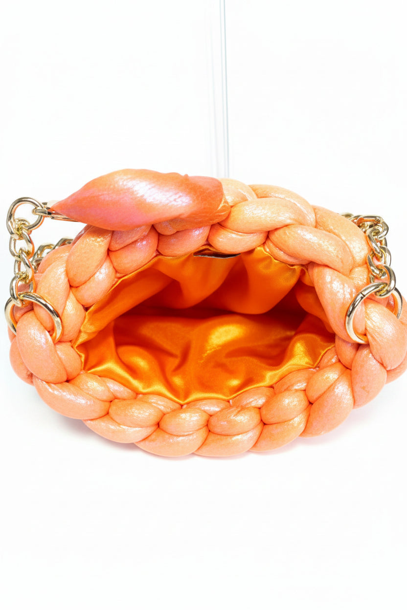 Finger Knit Pillow Purse - Orange