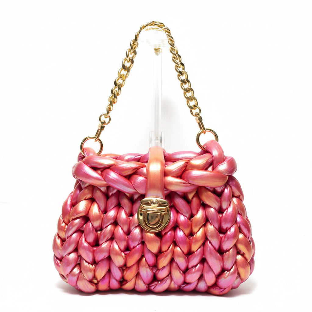 Finger Knit Pillow Purse - Magenta