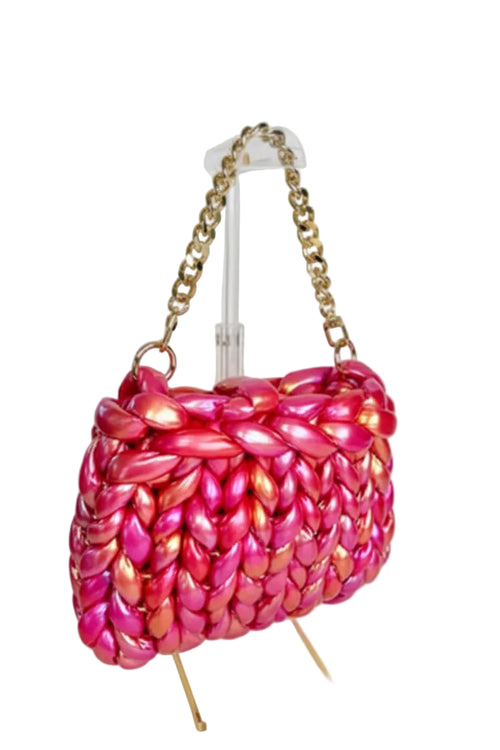 Finger Knit Pillow Purse - Magenta